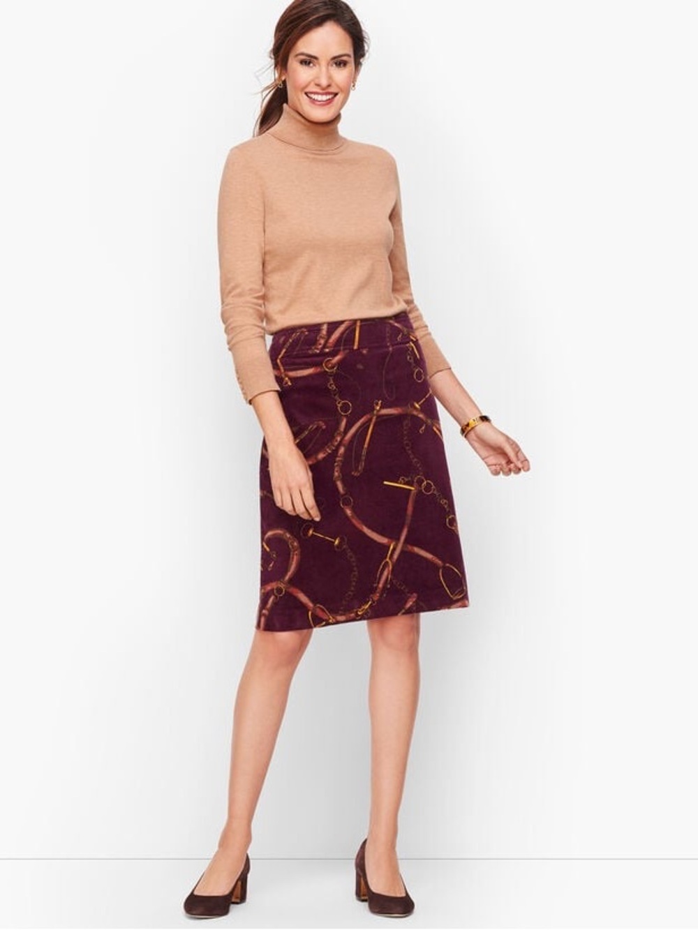 *TALBOTS* Purple Equestrian Printed Corduroy A-Line Skirt NWT Size 6